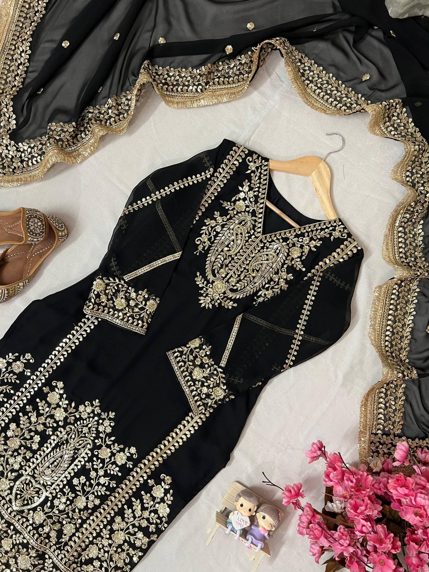 Designer Heavy Georgette Black Salwar Kameez Suit Set With Sequin & Embroidery