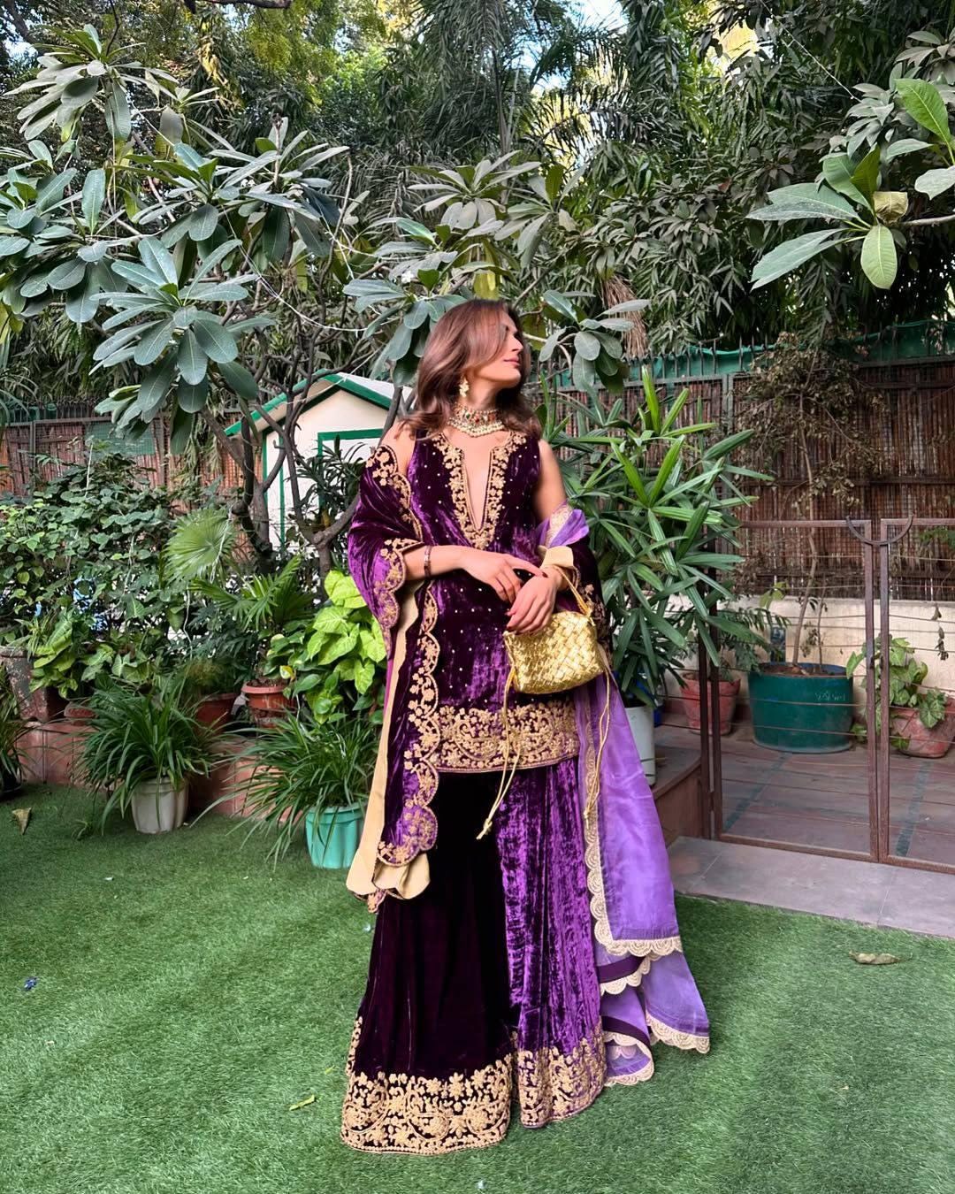 Fully Stitched Velvet Sequin & Zari Embroidery Kurti Plazzo Set with Designer Dupatta