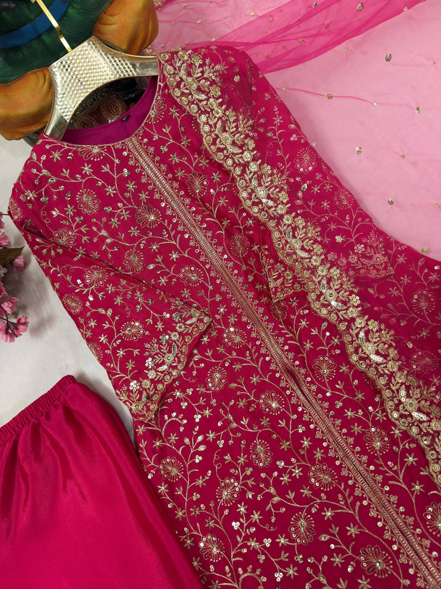 Fancy Hot Pink Punjabi Kurta & Kurtis Palazzo Set For Women - Indian Wedding Outfit