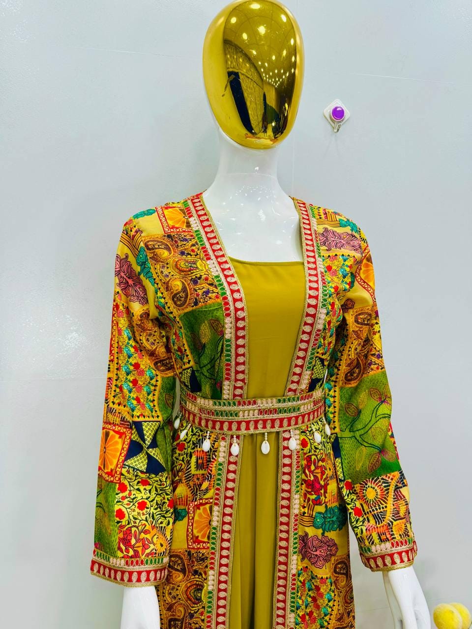 French Crepe Printed Koti with Ruffle Georgette Gown Set Fully Stitched Designer Outfit