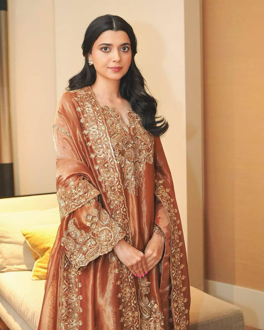 Frendy Silk Embroidered Kurti Palazzo Suit Set with Dupatta – Sequin Zari Work Party Wear