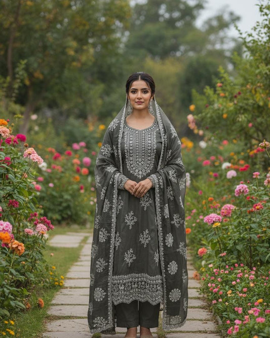 Elegant Embroidered Sequence Work Designer Suit Set in Heavy Fendy Silk for Party Wear
