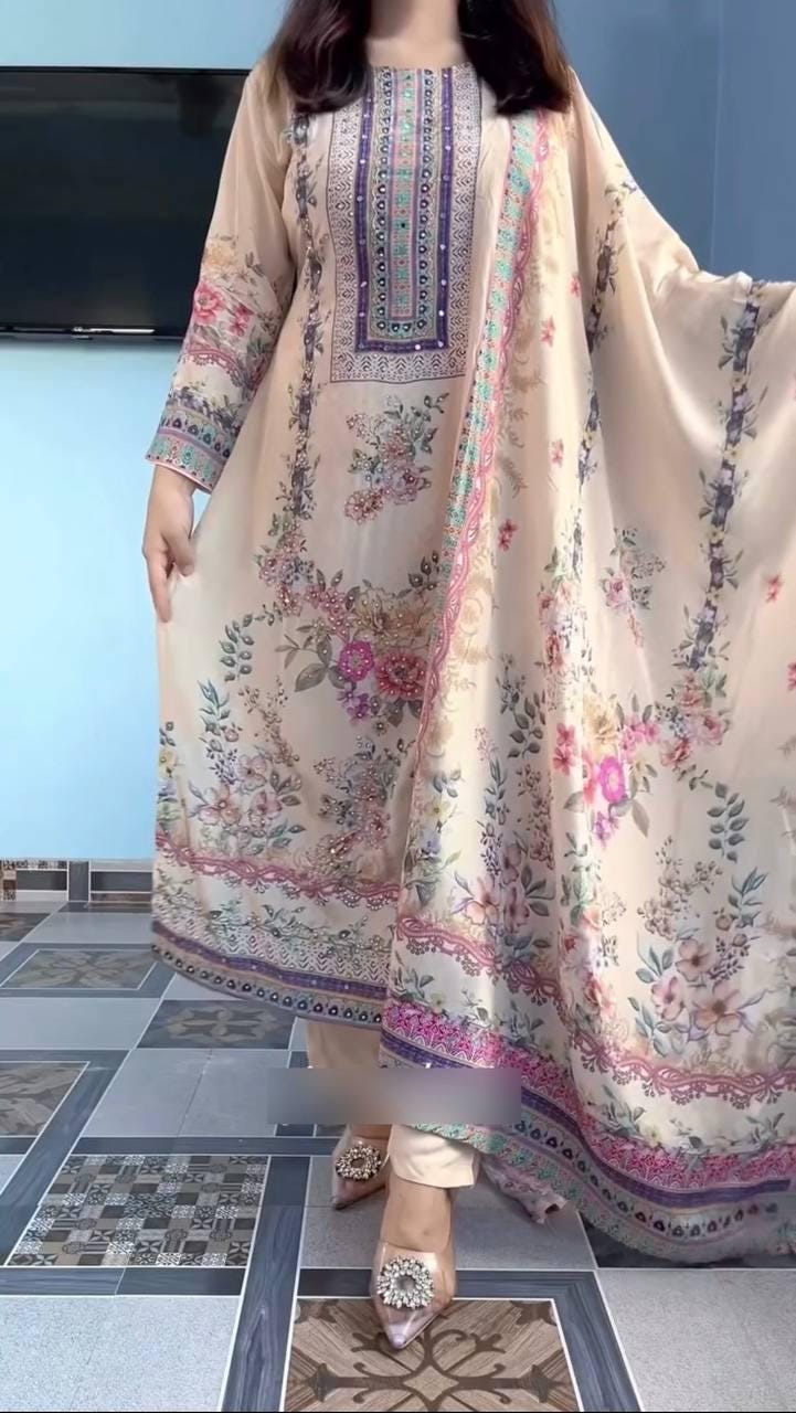 Pakistani Embroidered Dress For Women | Handmade Silk Suit With Dupatta