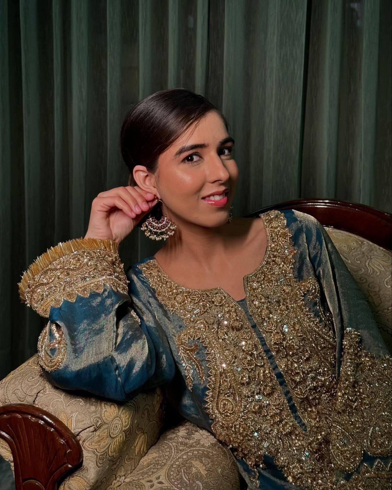 Pakistani Style Frendy Silk Sequin & Zari Embroidery Kurti Pant Set with Dupatta