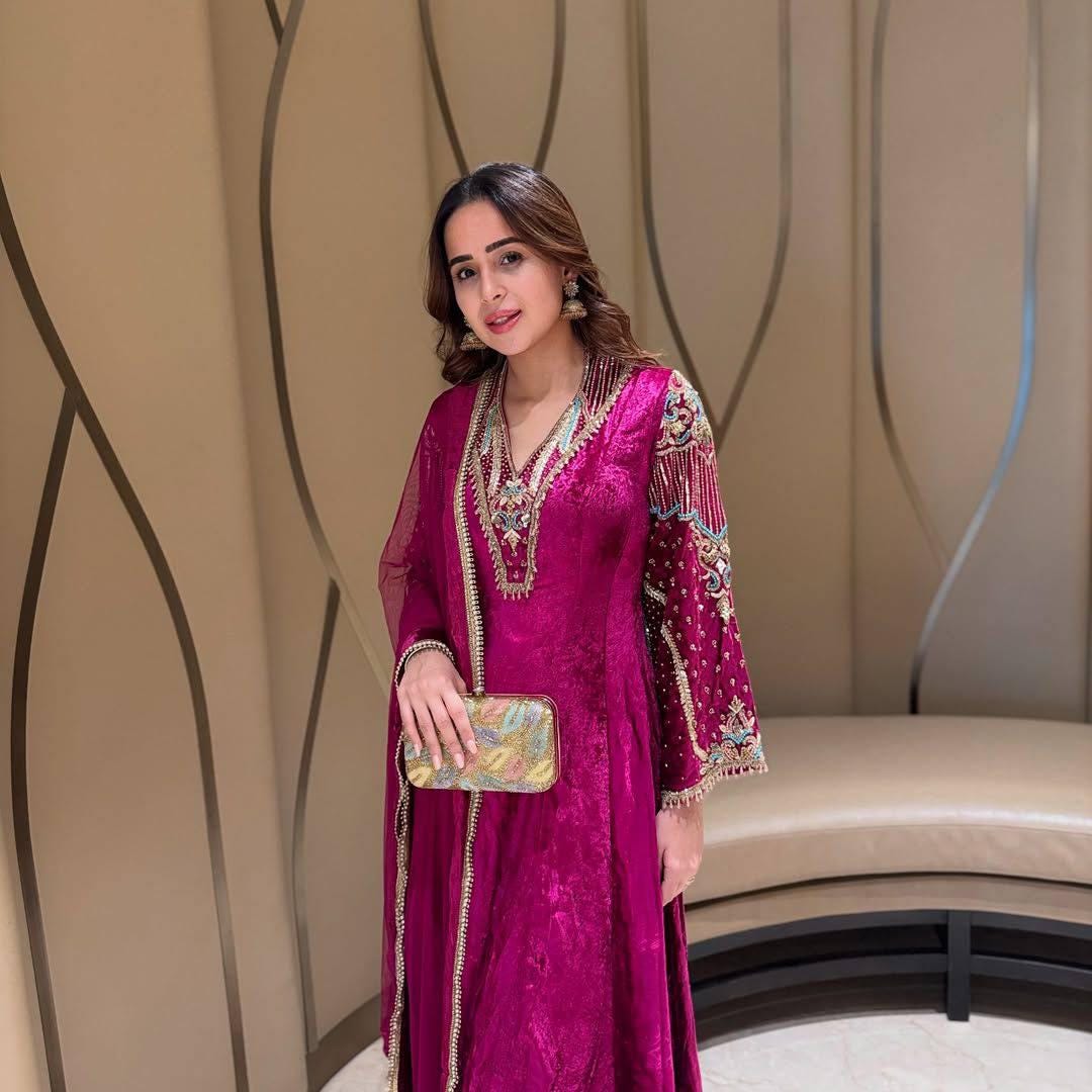 Designer Pink 3 Piece Velvet Suit With Heavy Embroidery Work For Women