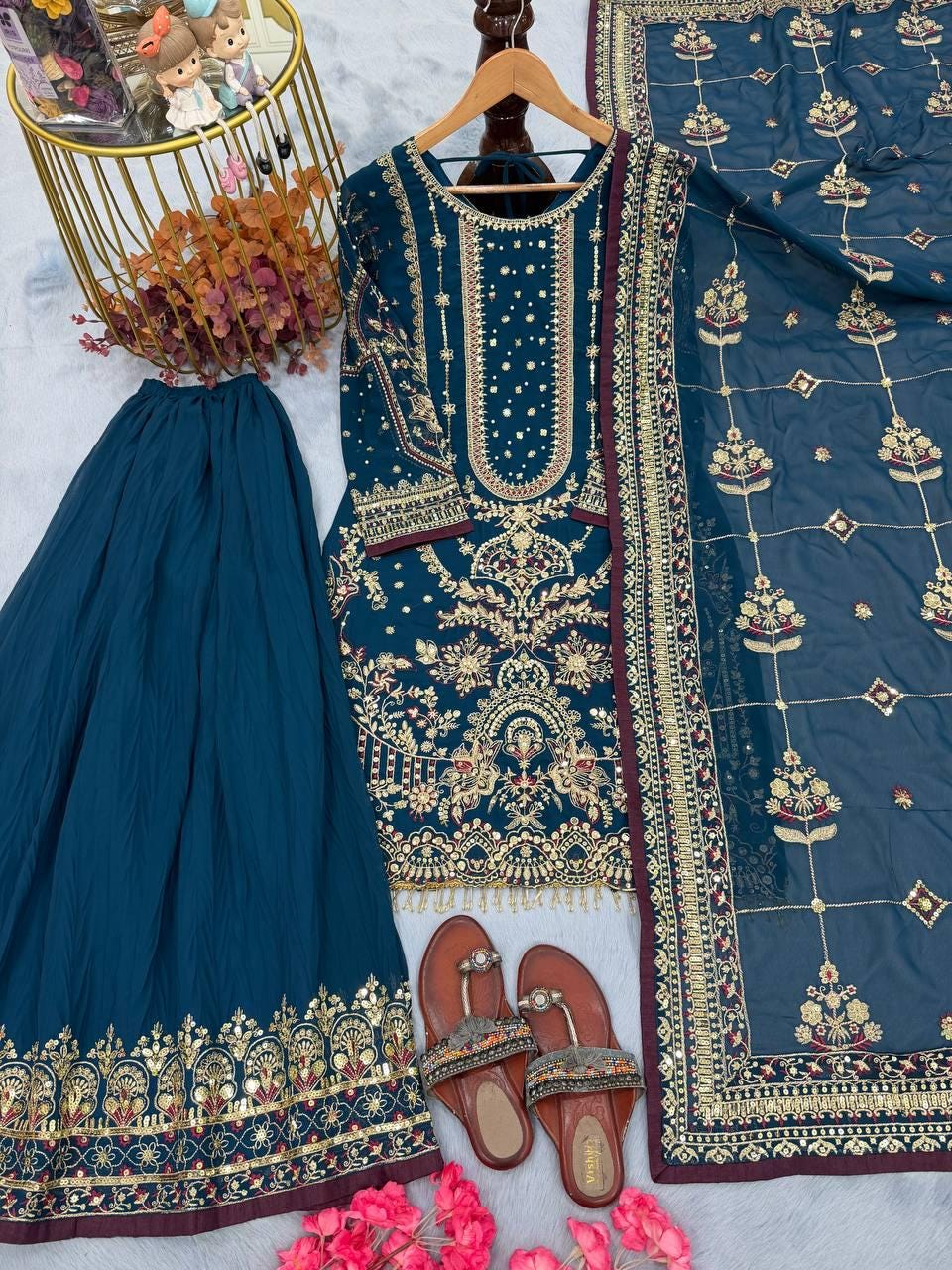 Royal Blue Heavy Faux Georgette Palazzo Suit with Sequin Embroidered Dupatta
