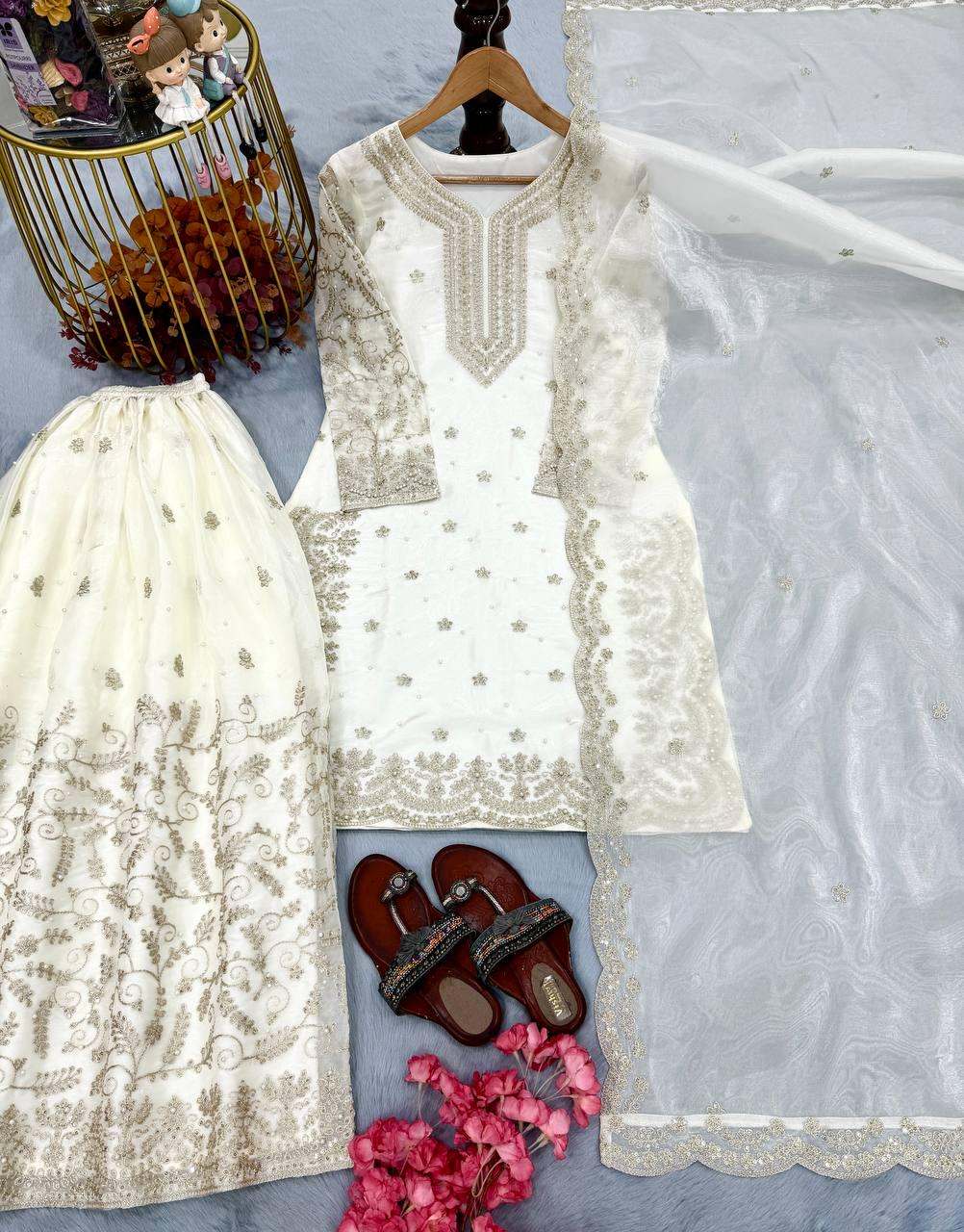 Embroidered Top Palazzo Set Readymade Outfit for Women - Pakistani Suit