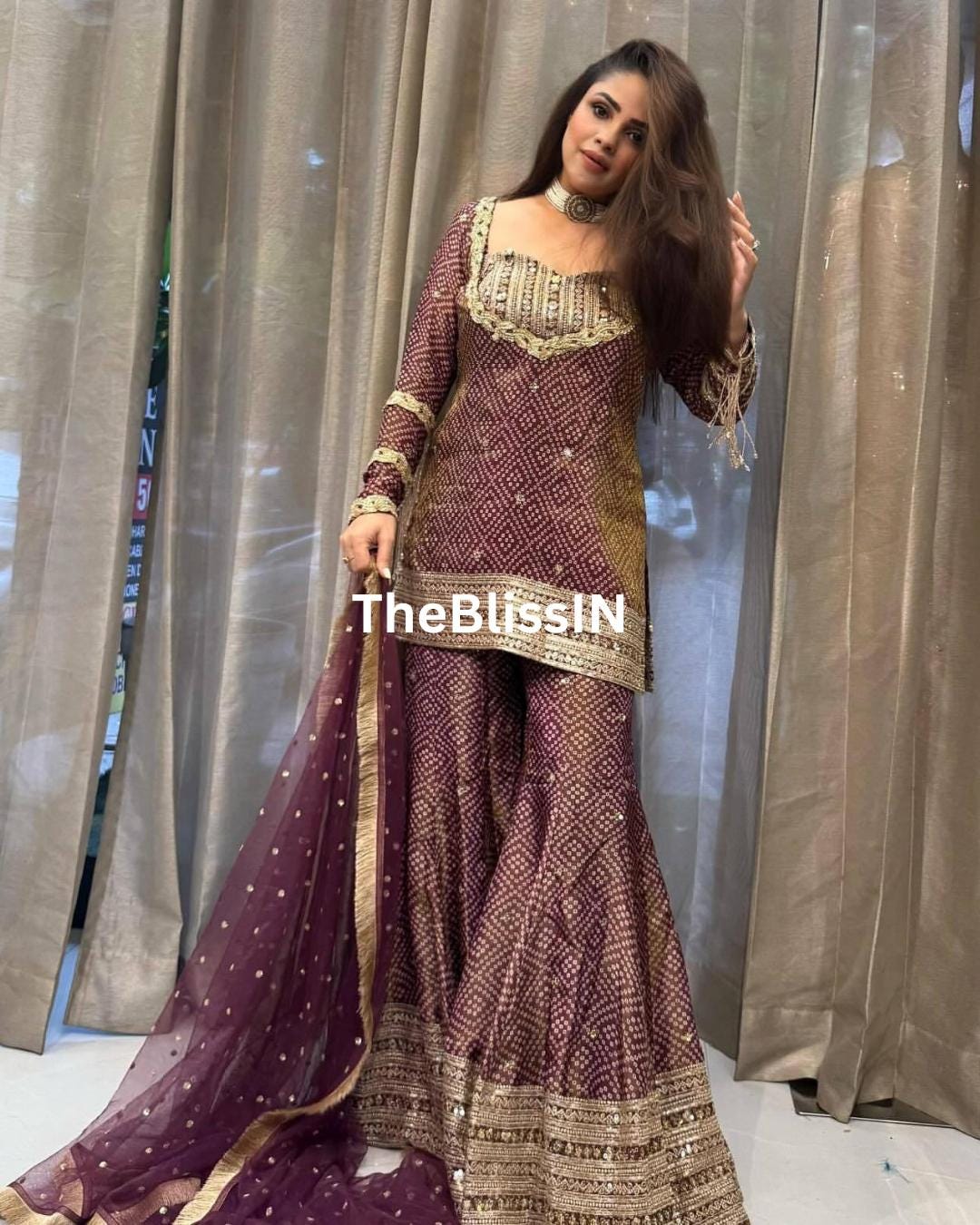 Designer Chinon Silk Printed Palazzo Suit with Sequin Embroidery and Dupatta