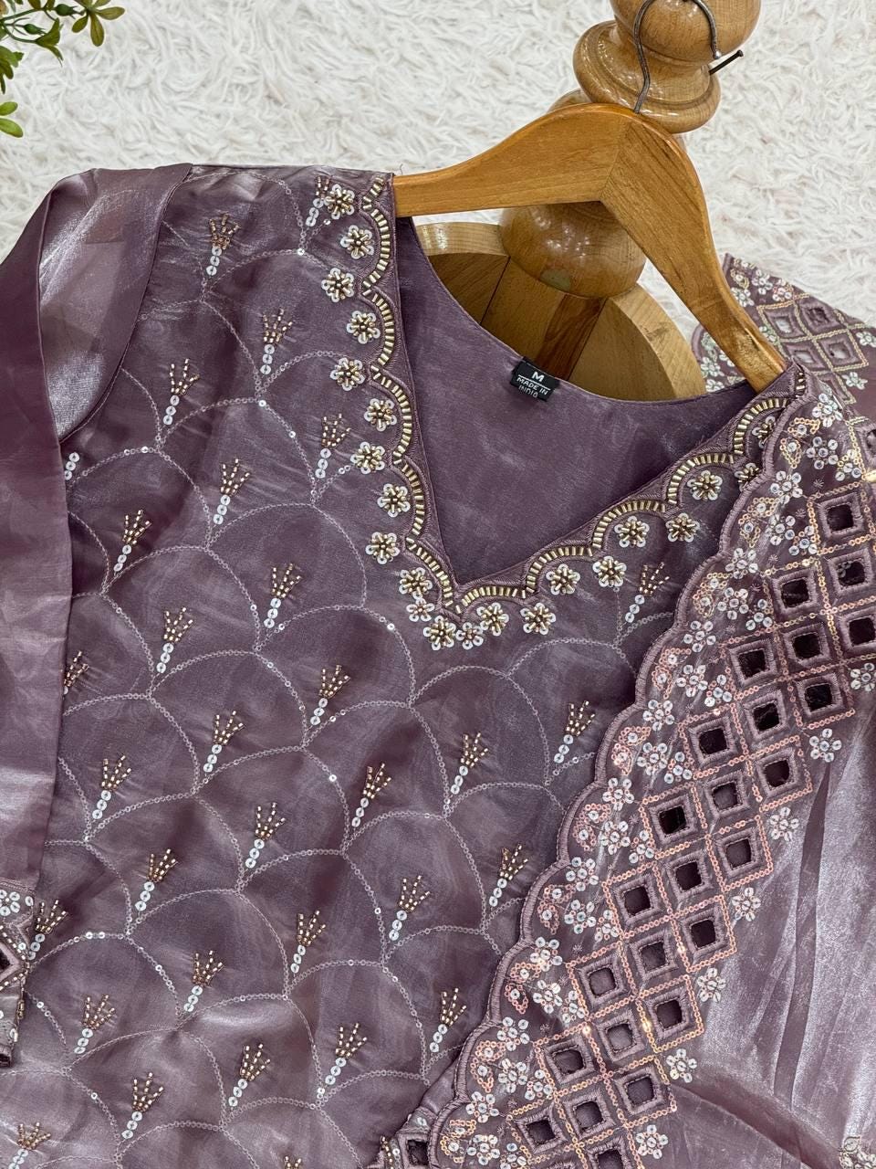 Jimmy Choo Purple Sharara Suit with Embroidery Beads Work Top and Flowy Dupatta