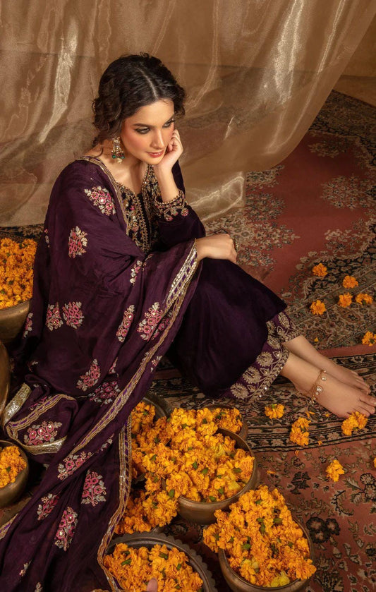 Velvet Kurta Palazzo Suit Set Heavy Sequin Embroidery Pakistani Wedding Outfit