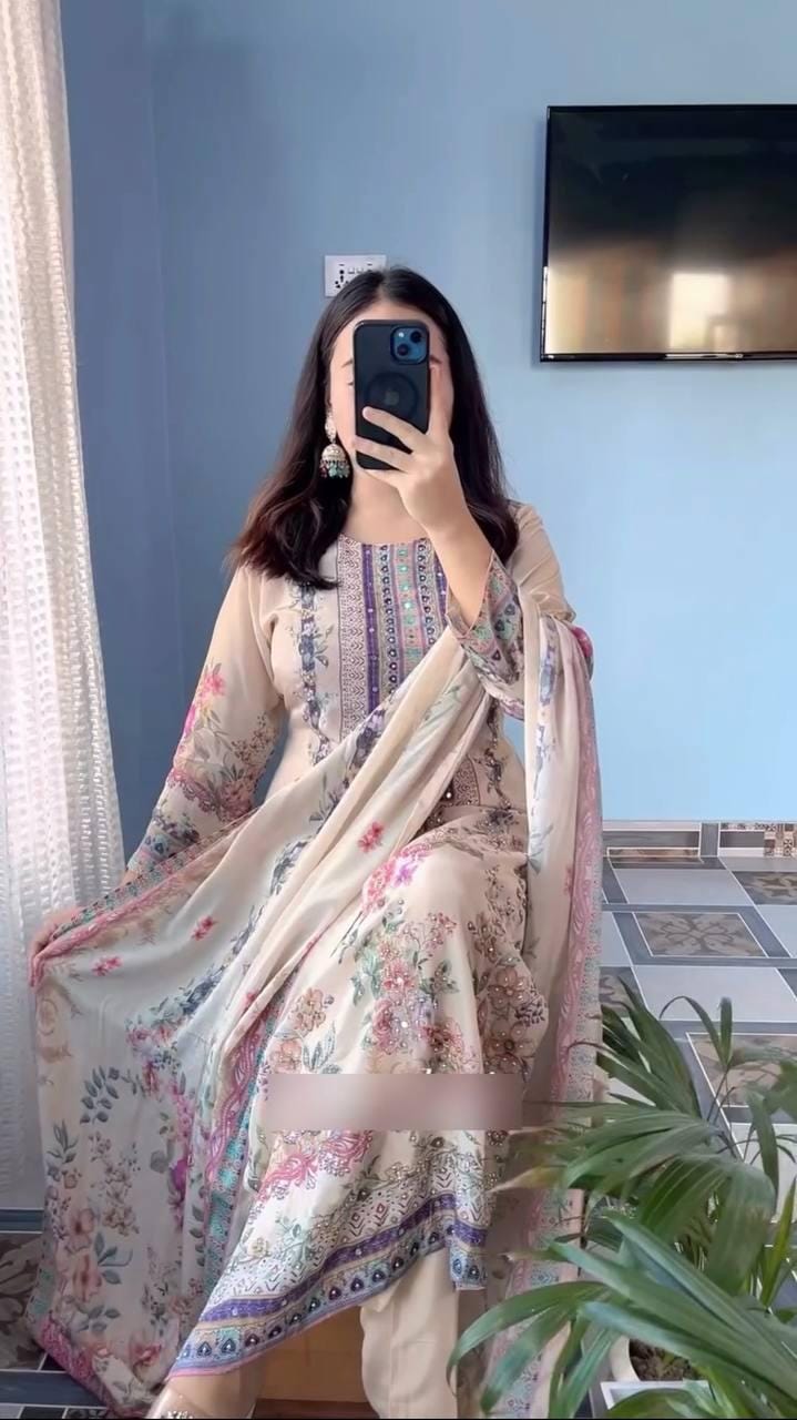 Pakistani Embroidered Dress For Women | Handmade Silk Suit With Dupatta