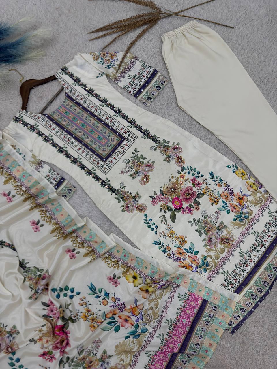 Pakistani Embroidered Dress For Women | Handmade Silk Suit With Dupatta