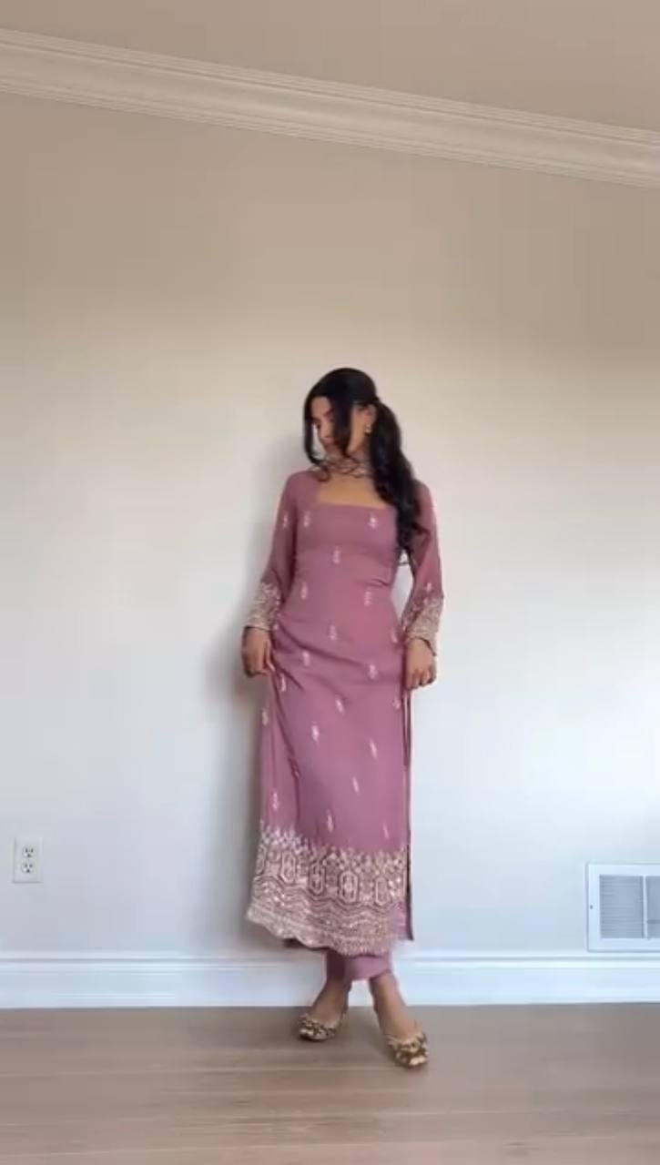 Embroidered Pink Salwar Kameez Suit | Heavy Faux Georgette Pakistani Eid Outfit