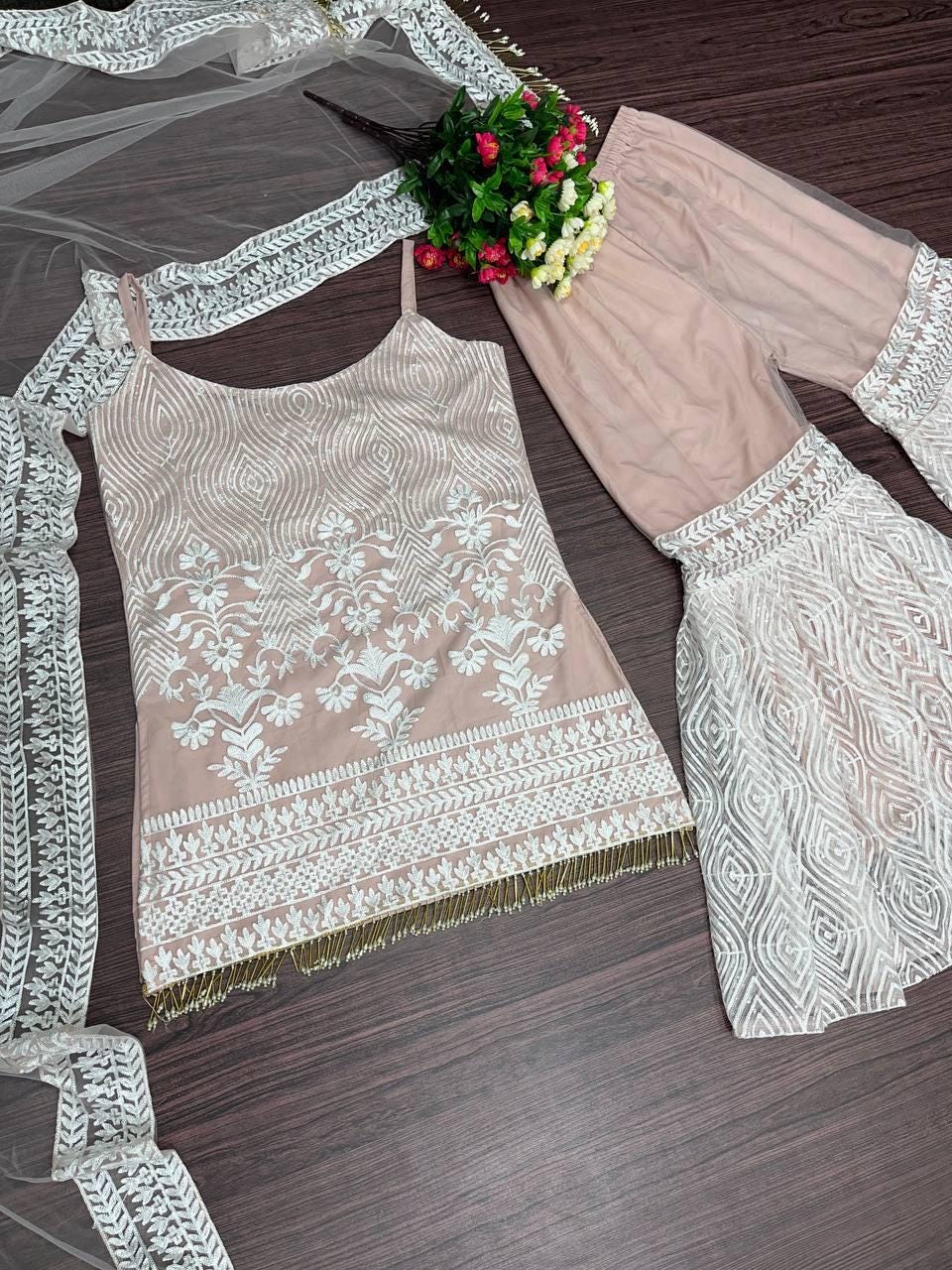 Designer Baby Pink Sharara For Wedding Women's Wear