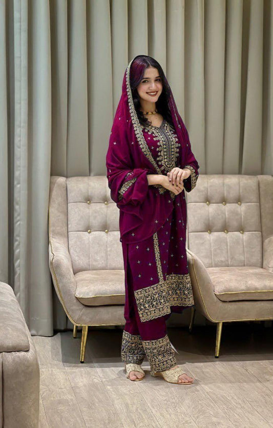 Purple Heavy Faux Georgette Salwar Kameez Suit - Women Designer Set