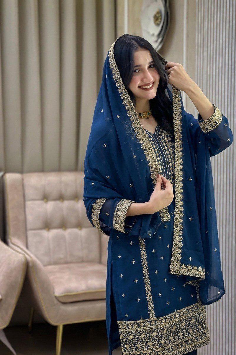 Dark Blue Ready To Wear Pakistani Salwar Kameez For Women's