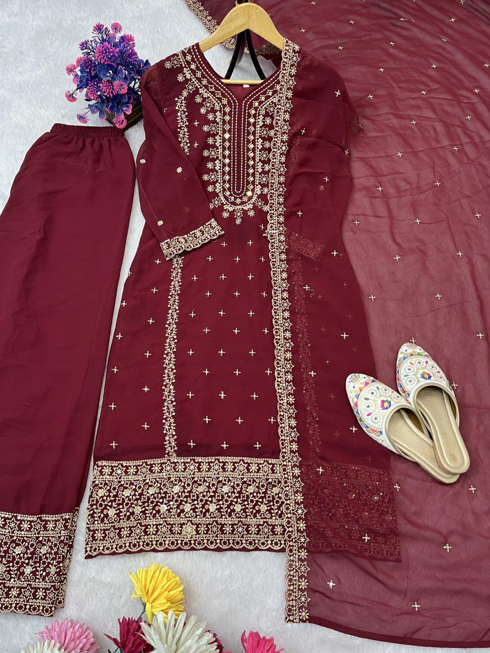 Festival Wear Maroon Indian Salwar kameez - Pakistani Wedding Wear
