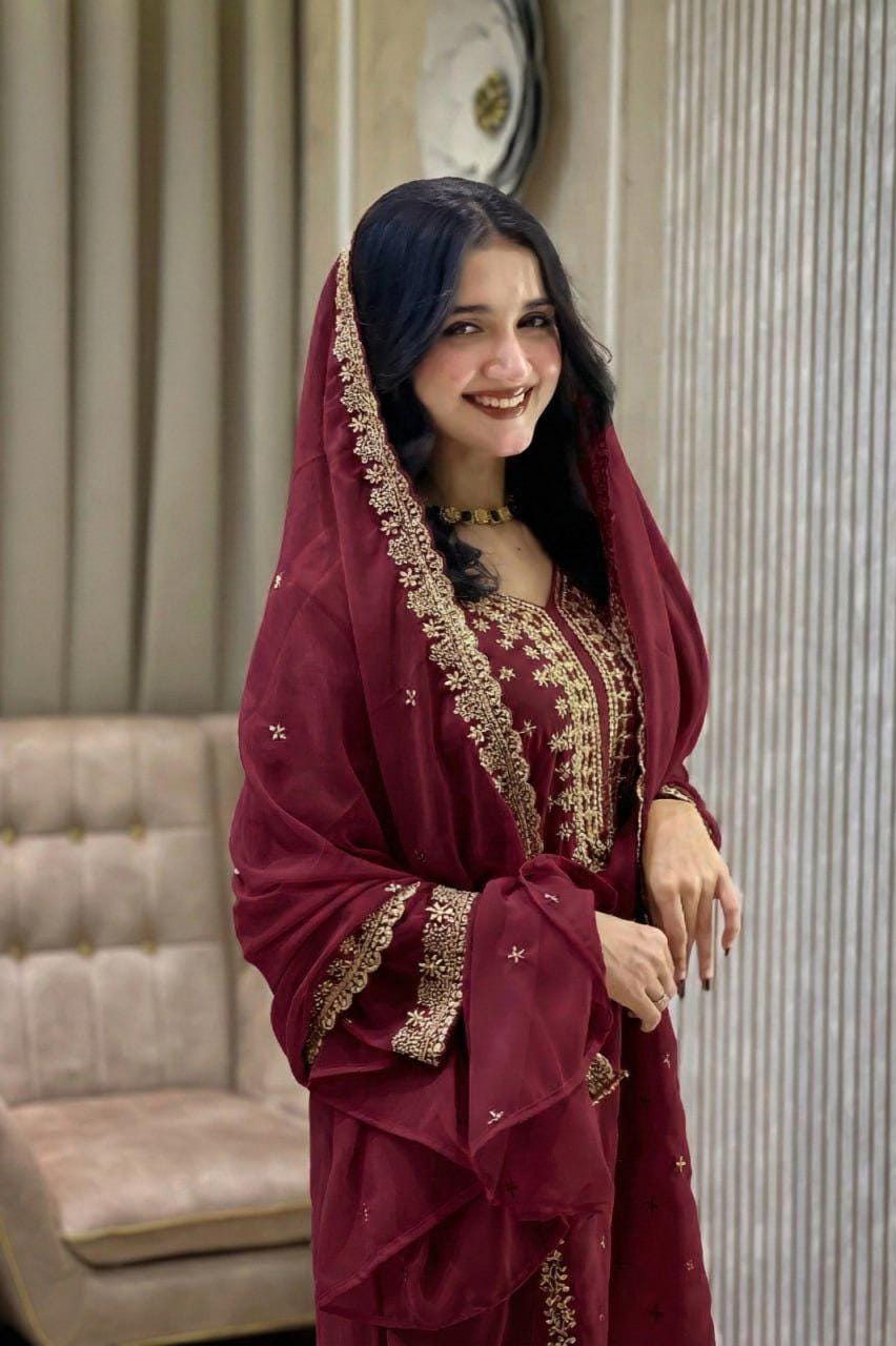 Festival Wear Maroon Indian Salwar kameez - Pakistani Wedding Wear