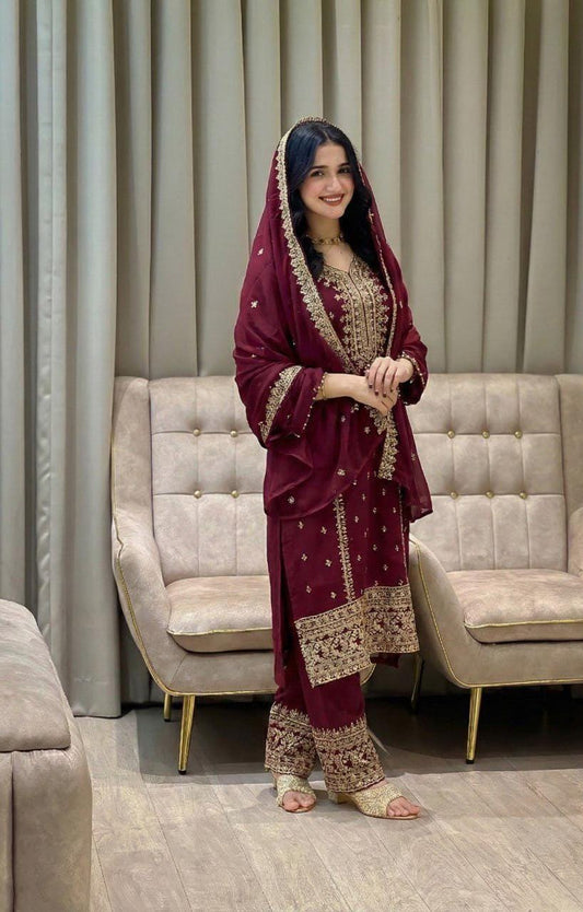 Festival Wear Maroon Indian Salwar kameez - Pakistani Wedding Wear