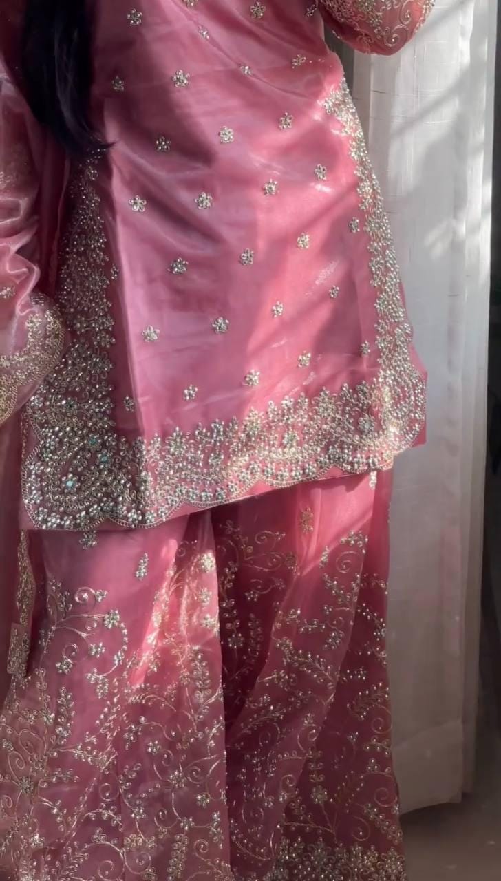 Embroidered Top Plazzo Set | Heavy Sequence Work Party Wear Outfit for Women
