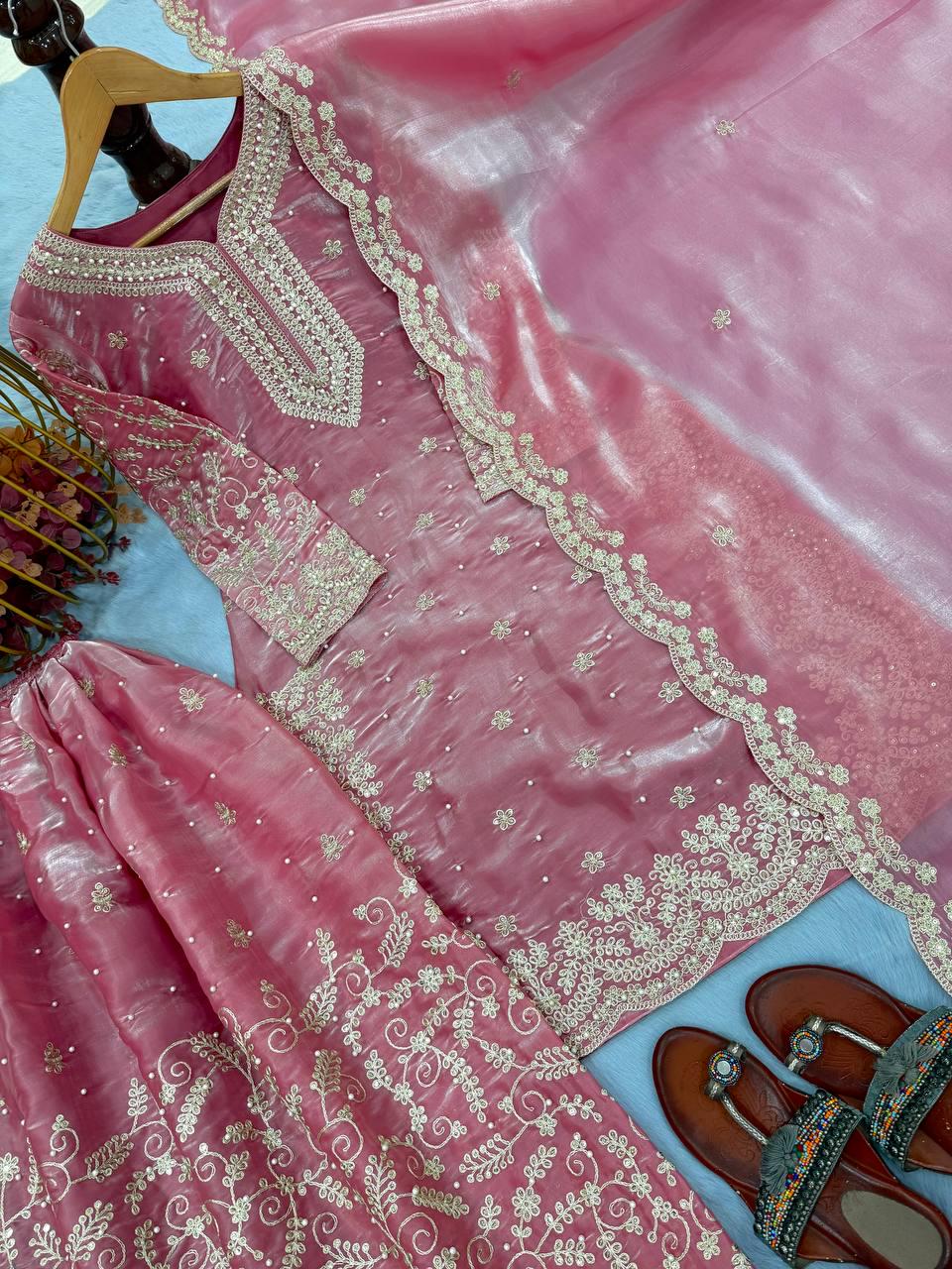 Embroidered Top Plazzo Set | Heavy Sequence Work Party Wear Outfit for Women