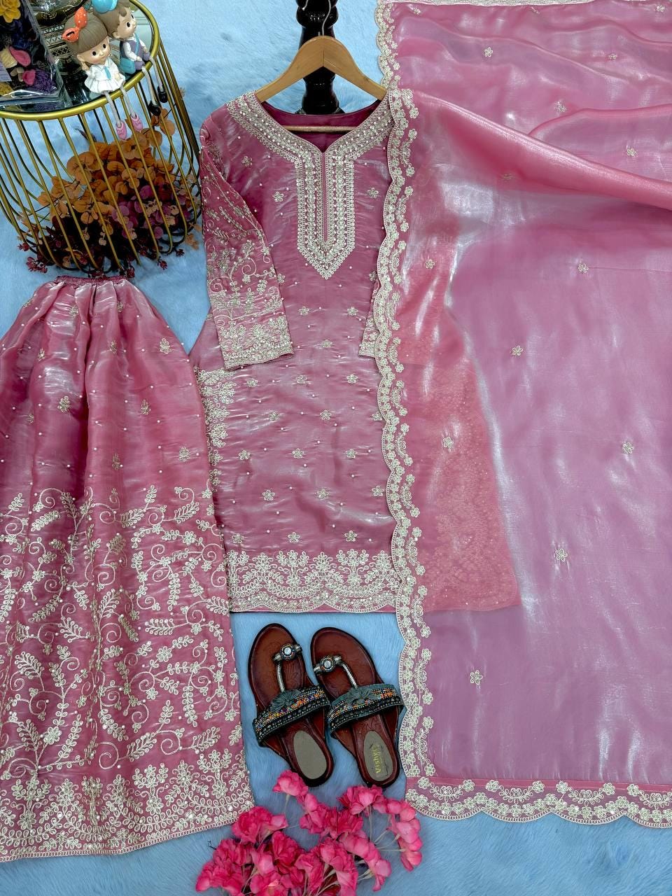 Embroidered Top Plazzo Set | Heavy Sequence Work Party Wear Outfit for Women