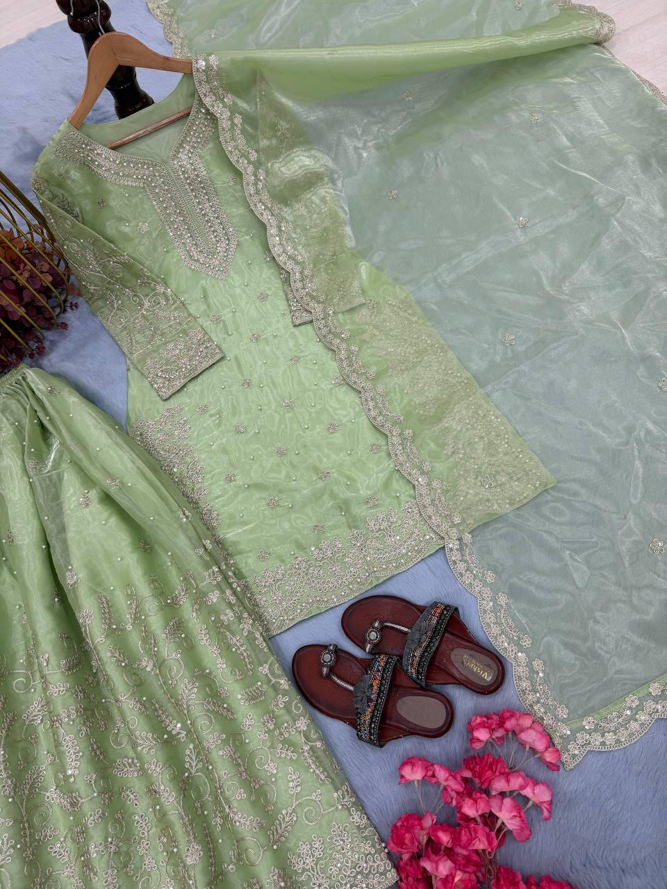 Designer Pure Top Plazzo & Dupatta Set – Party Wear Collection