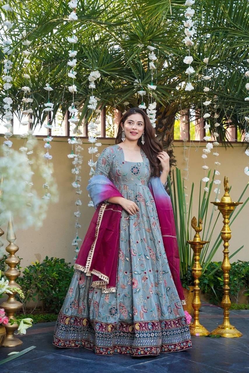 Indian Wedding Gown Pure Soft Organza Silk With Digital Print - Women Fashion Wear