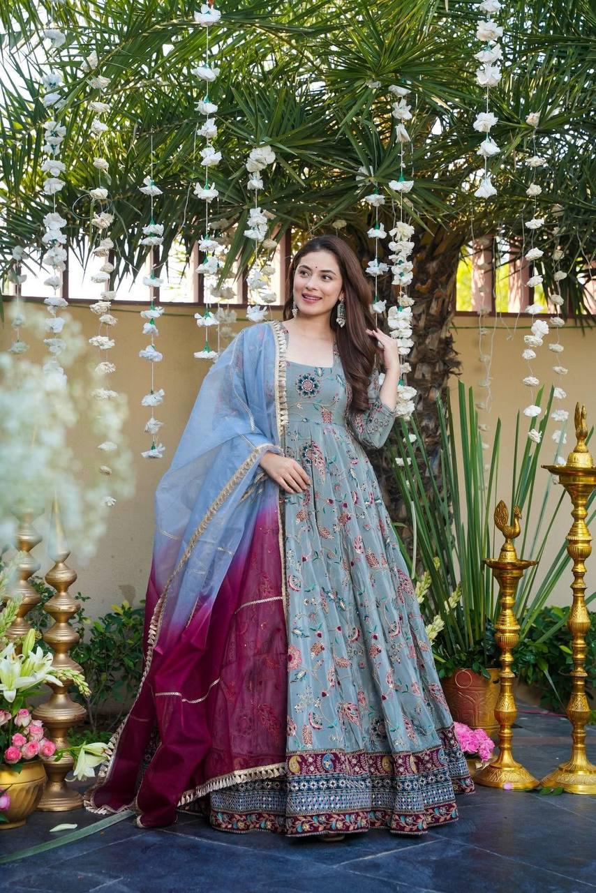 Indian Wedding Gown Pure Soft Organza Silk With Digital Print - Women Fashion Wear