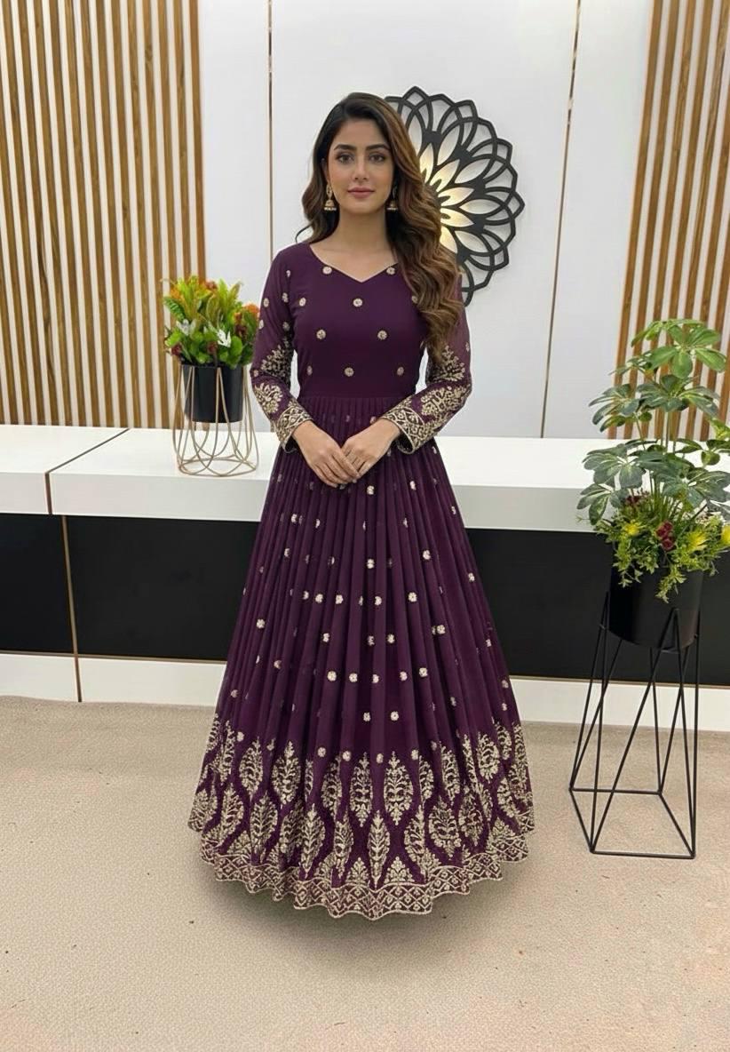 Purple Anarkali Silk Gown | Salwar kameez For Women's - Readymade Dress