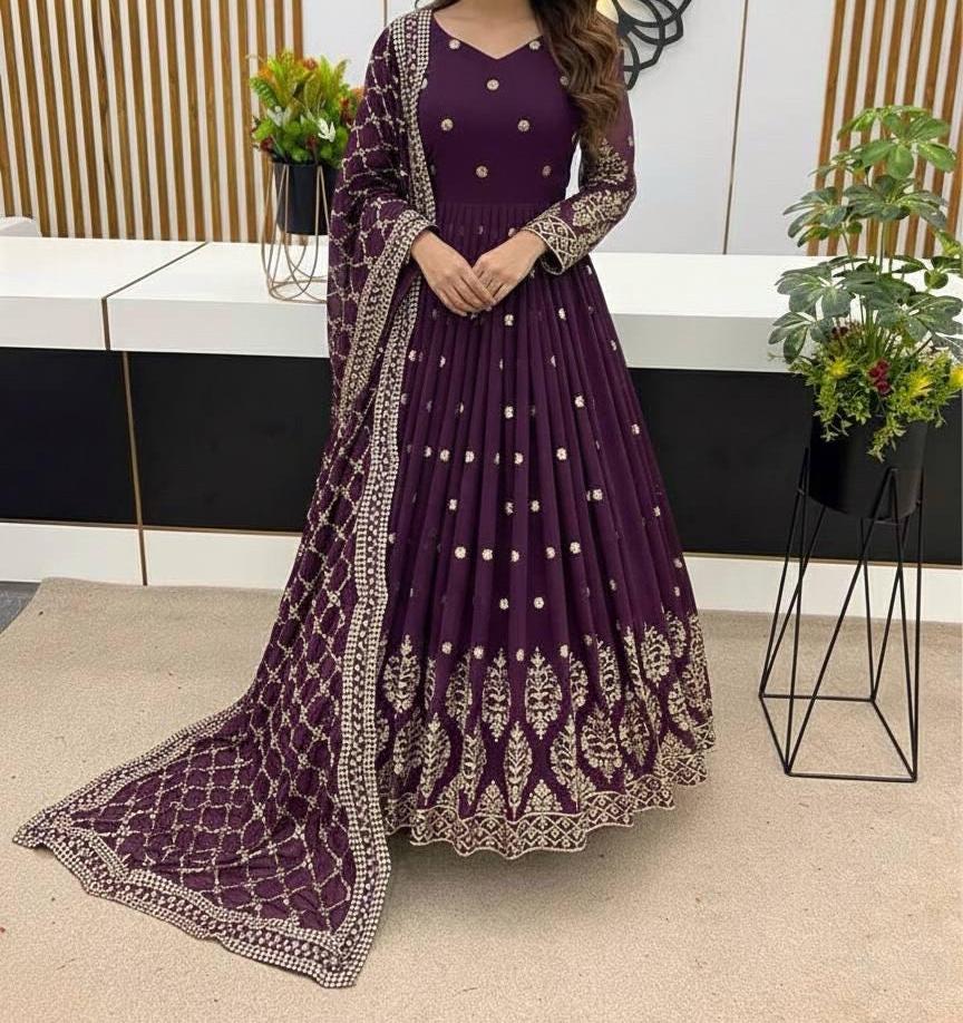 Purple Anarkali Silk Gown | Salwar kameez For Women's - Readymade Dress
