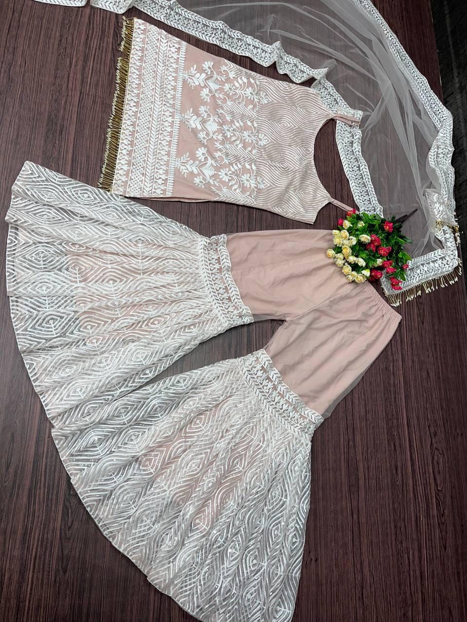 Designer Baby Pink Sharara For Wedding Women's Wear
