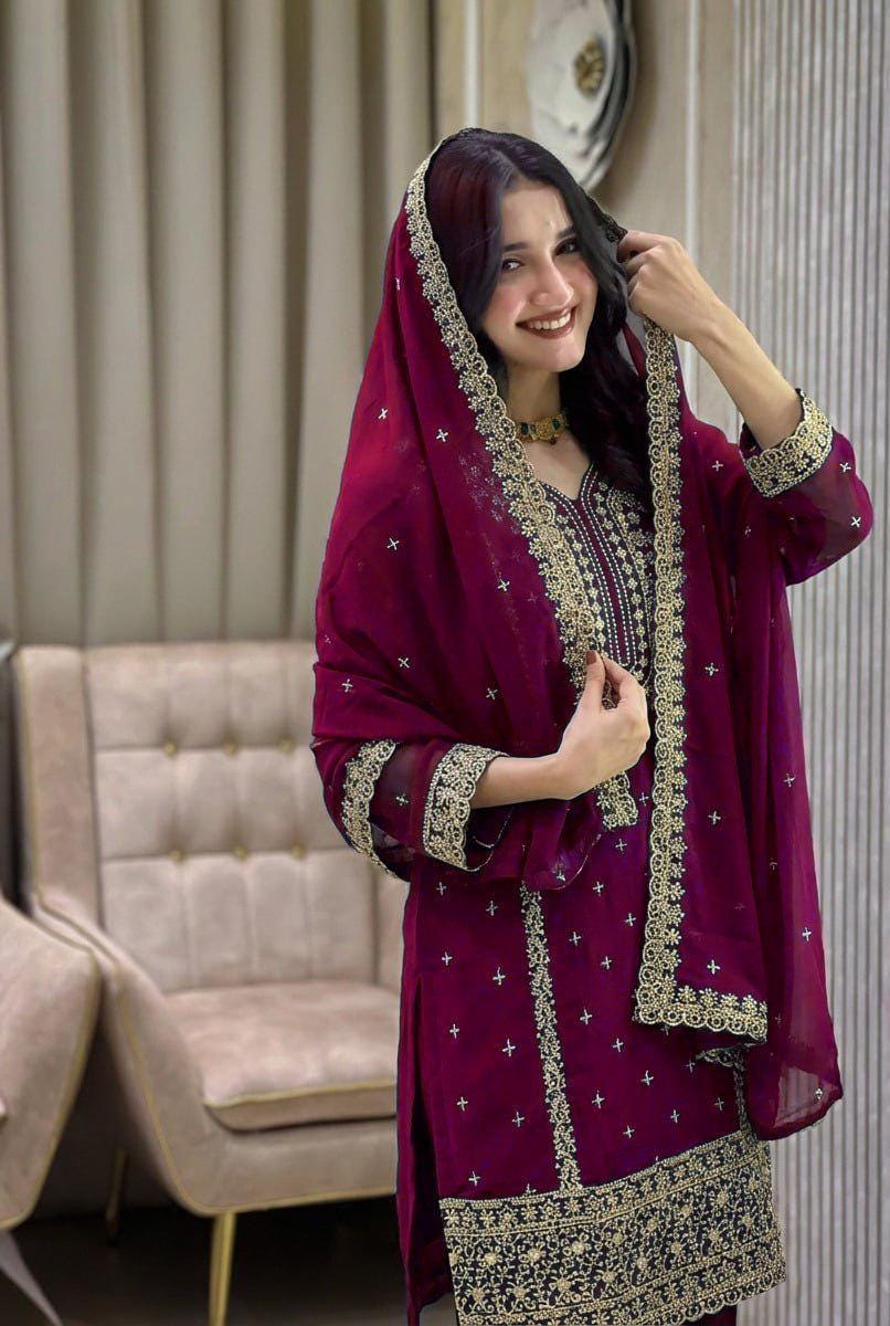Purple Heavy Faux Georgette Salwar Kameez Suit - Women Designer Set