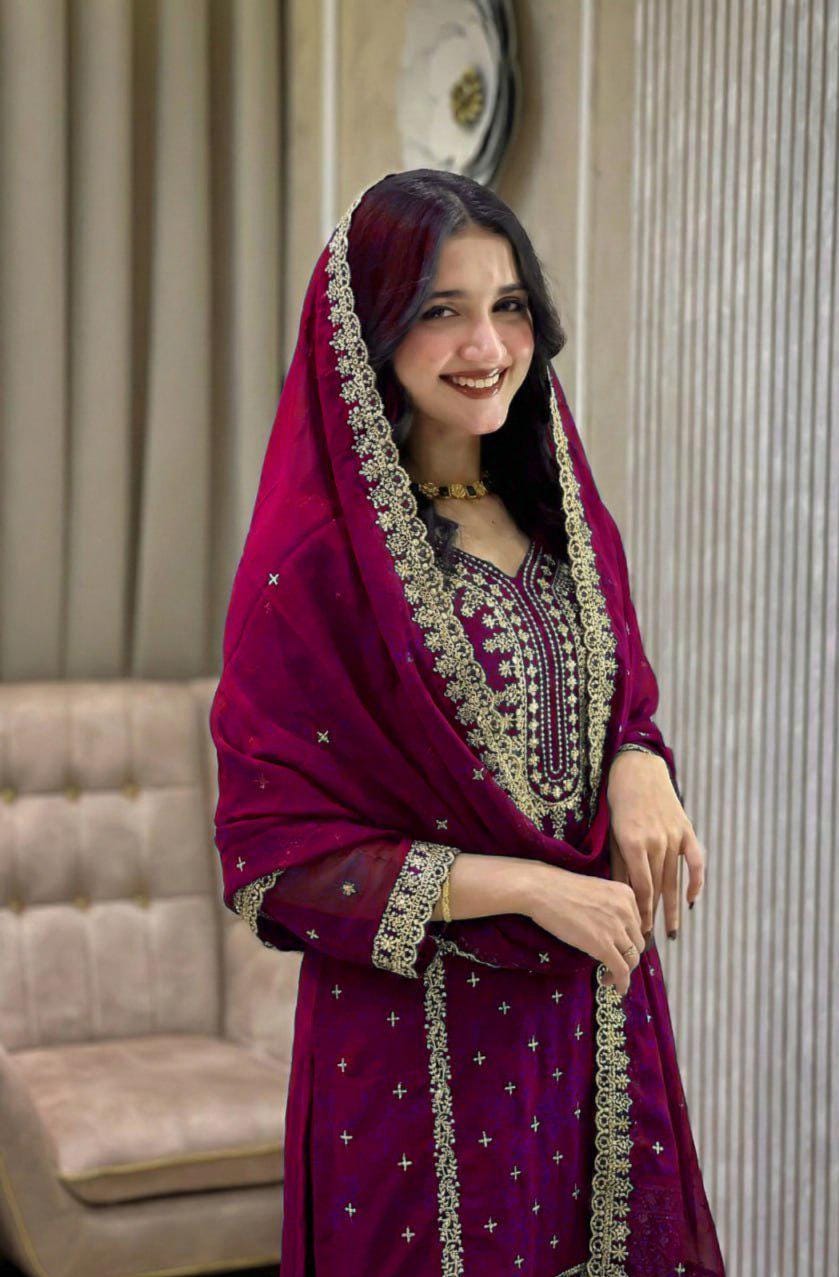 Purple Heavy Faux Georgette Salwar Kameez Suit - Women Designer Set