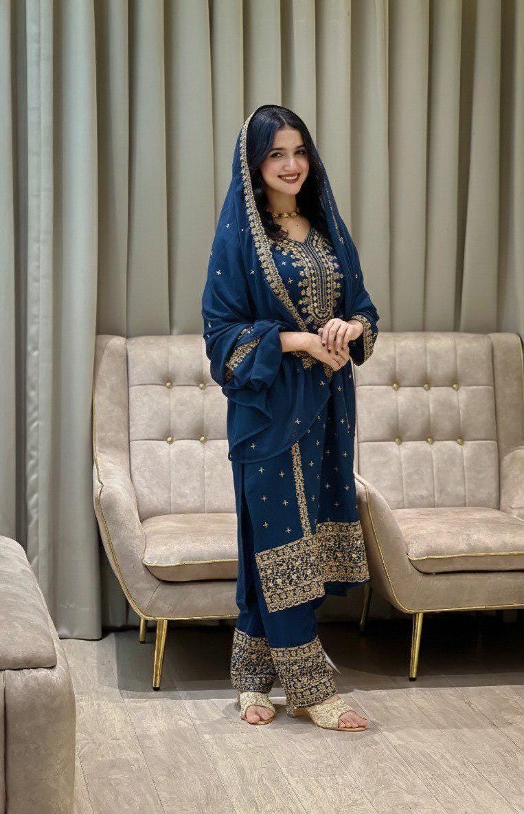 Dark Blue Ready To Wear Pakistani Salwar Kameez For Women's