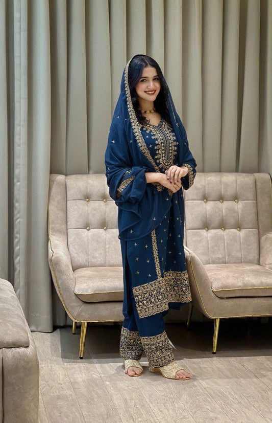 Dark Blue Ready To Wear Pakistani Salwar Kameez For Women's