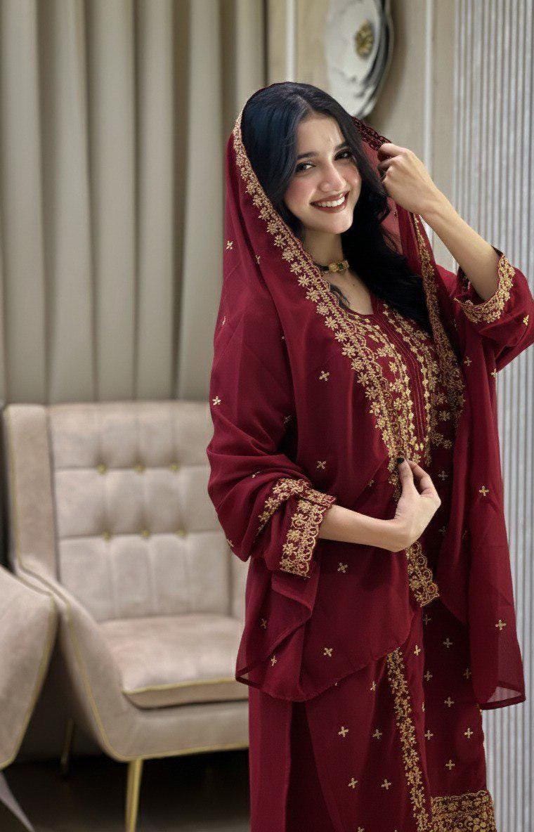 Festival Wear Maroon Indian Salwar kameez - Pakistani Wedding Wear