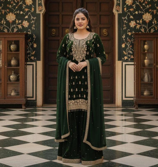 Royal Dark Green Kurta & Palazzo Suit Set For Women - Pakistani Eid Outfit