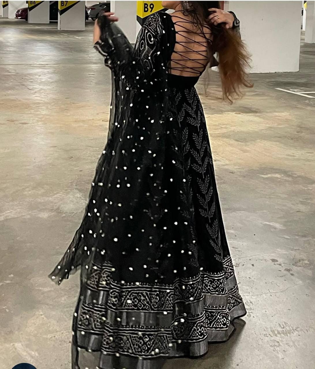 Black Printed Anarkali Gown Set with Dupatta - Festive wear