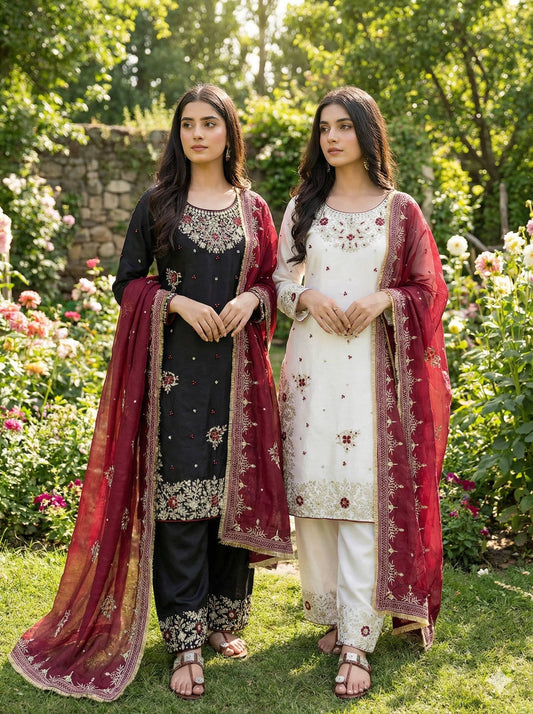 Traditional Indian Heavy Pure Silk Heavy Sequin Embordered - Readymade Shalwar kameez
