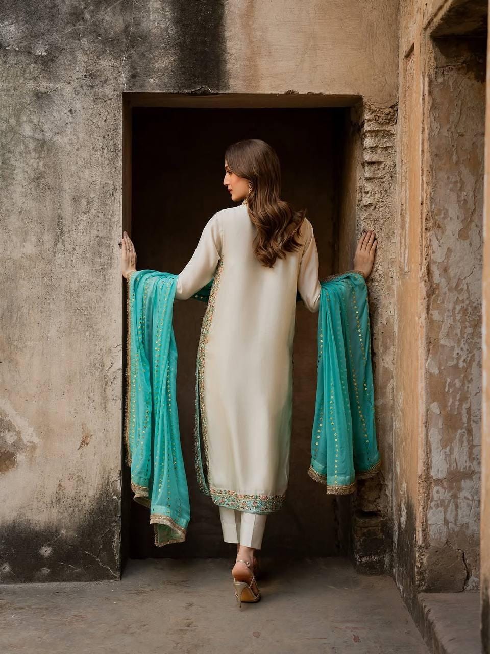 Premium White Silk Gold Embroidery Suit - Pakistani Wedding Dress