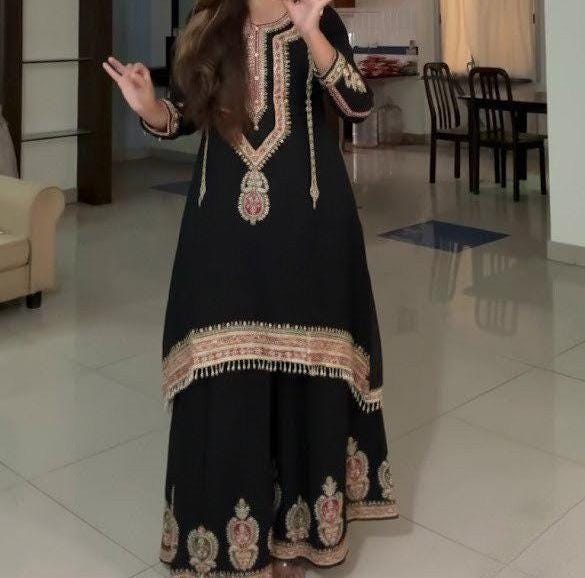 Ethnic Black Kurta Palazzo Set With Dupatta For Women - Gifts For Girls
