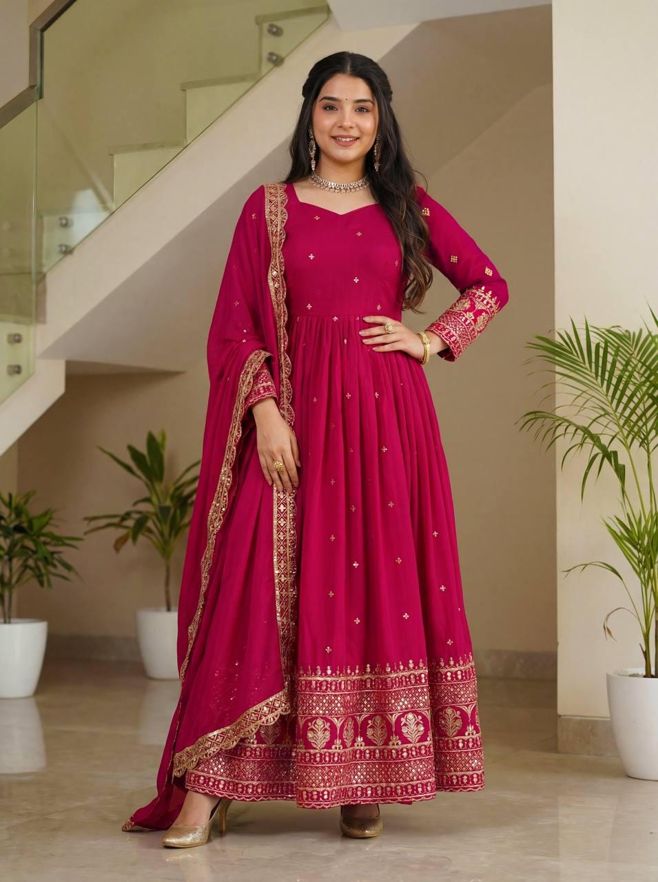 Designer Pink Silk Embroidered Anarkali Suit - Gown For Wedding