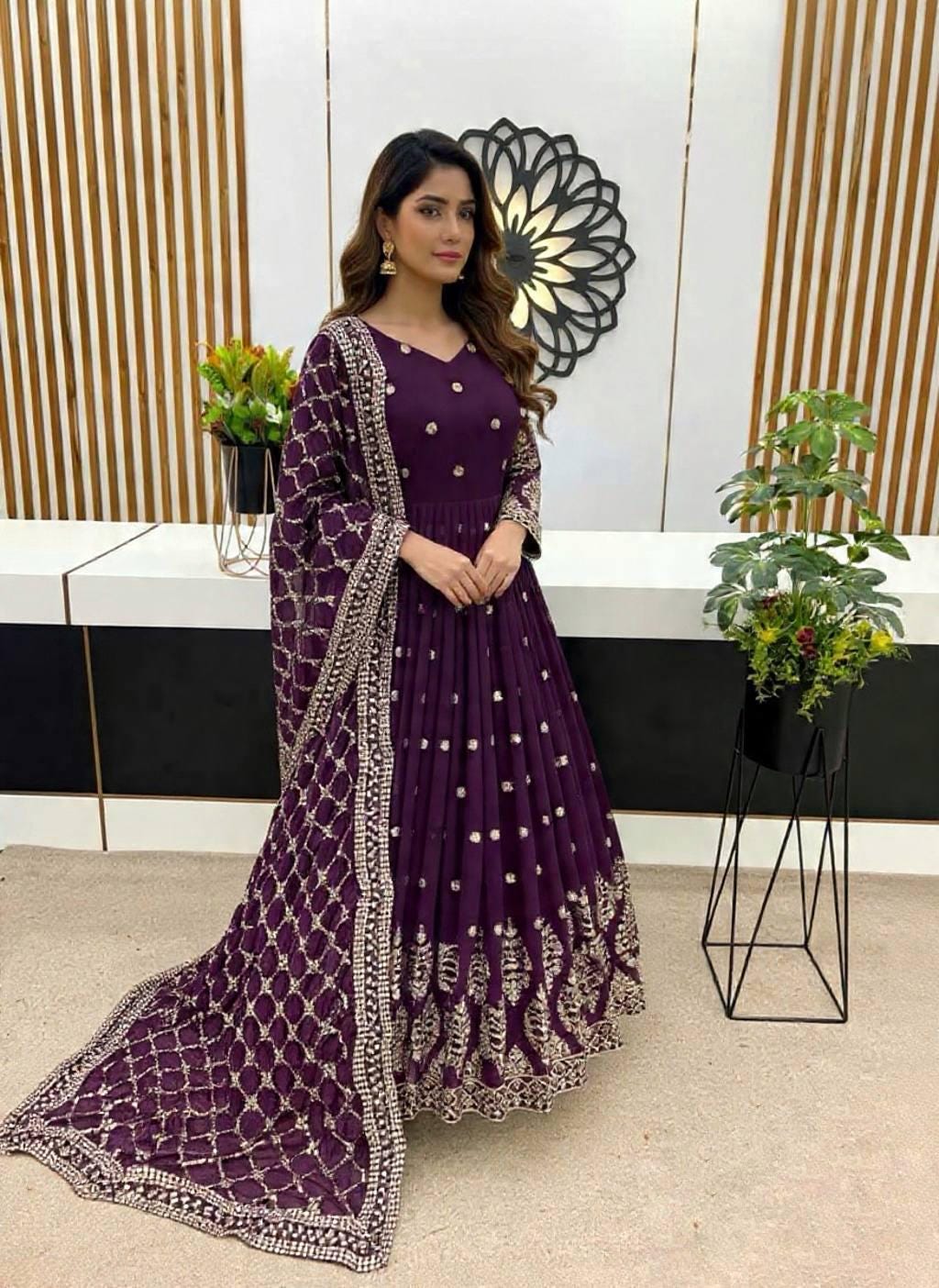 Purple Anarkali Silk Gown | Salwar kameez For Women's - Readymade Dress