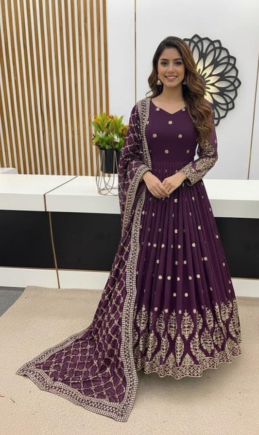 Purple Anarkali Silk Gown | Salwar kameez For Women's - Readymade Dress