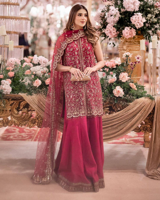 Fancy Hot Pink Punjabi Kurta & Kurtis Palazzo Set For Women - Indian Wedding Outfit