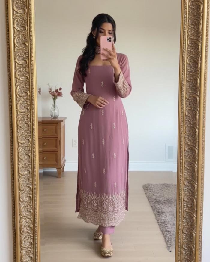 Embroidered Pink Salwar Kameez Suit | Heavy Faux Georgette Pakistani Eid Outfit