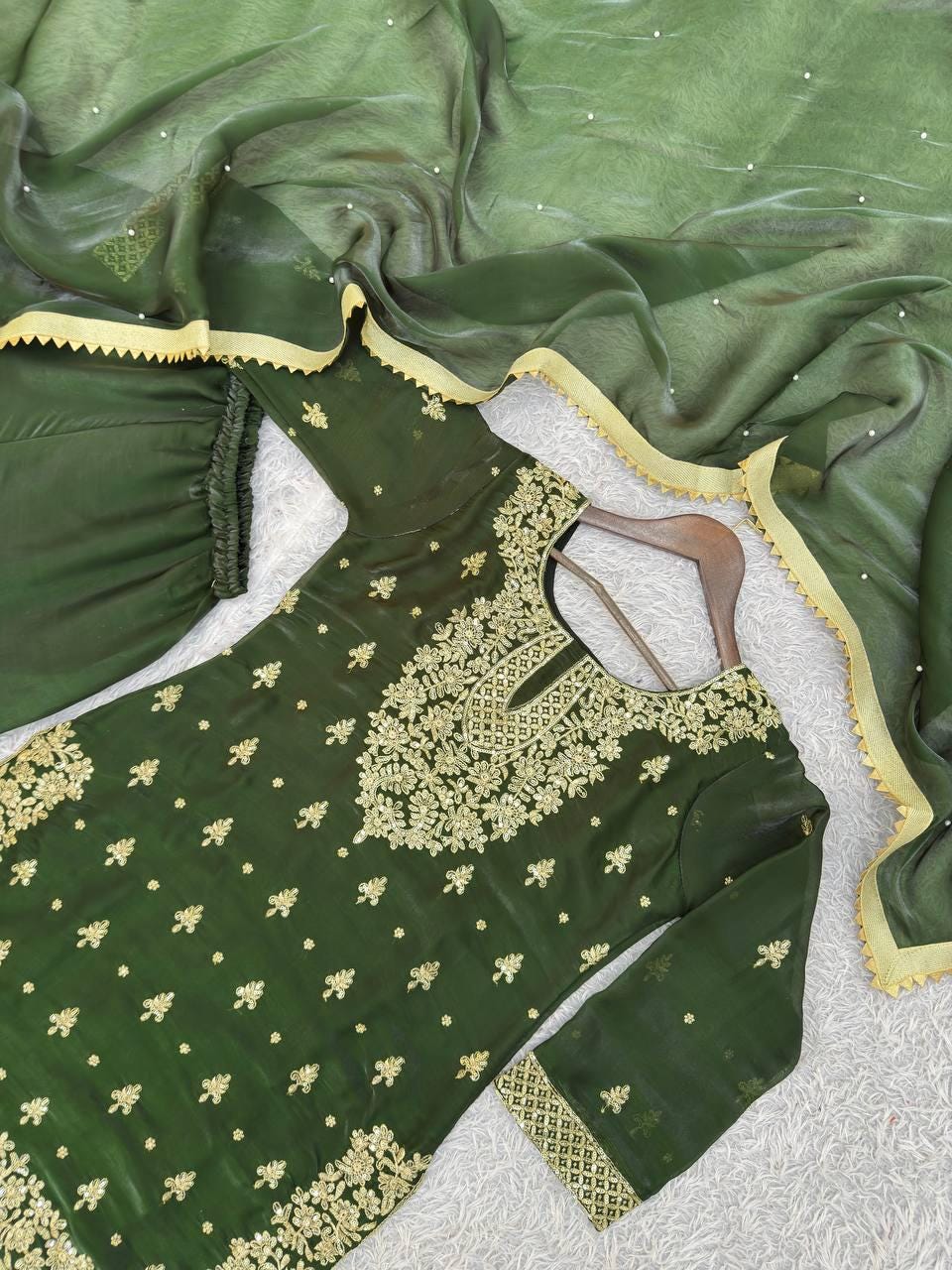 Royal Dark Green Kurta & Palazzo Suit Set For Women - Pakistani Eid Outfit