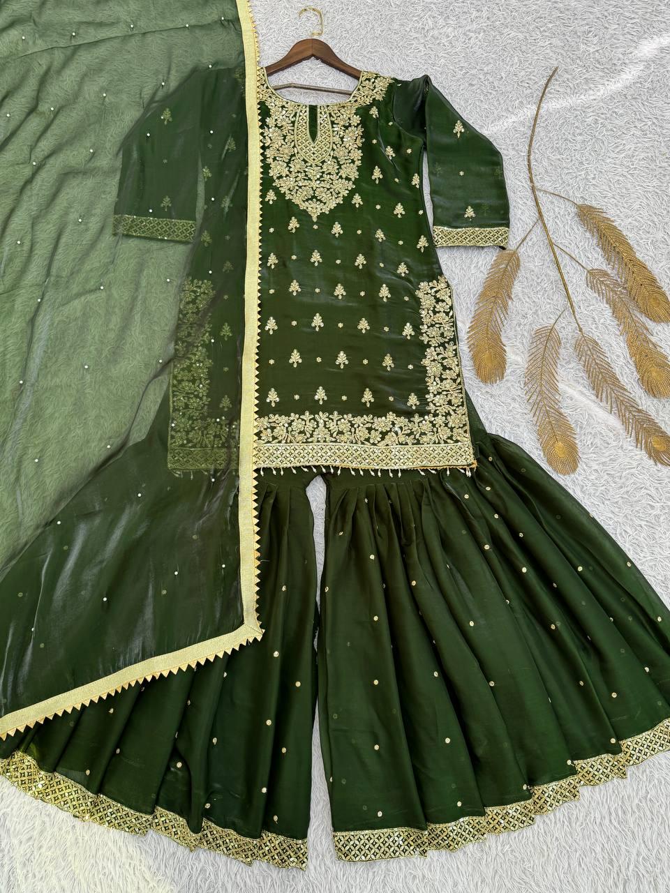 Royal Dark Green Kurta & Palazzo Suit Set For Women - Pakistani Eid Outfit