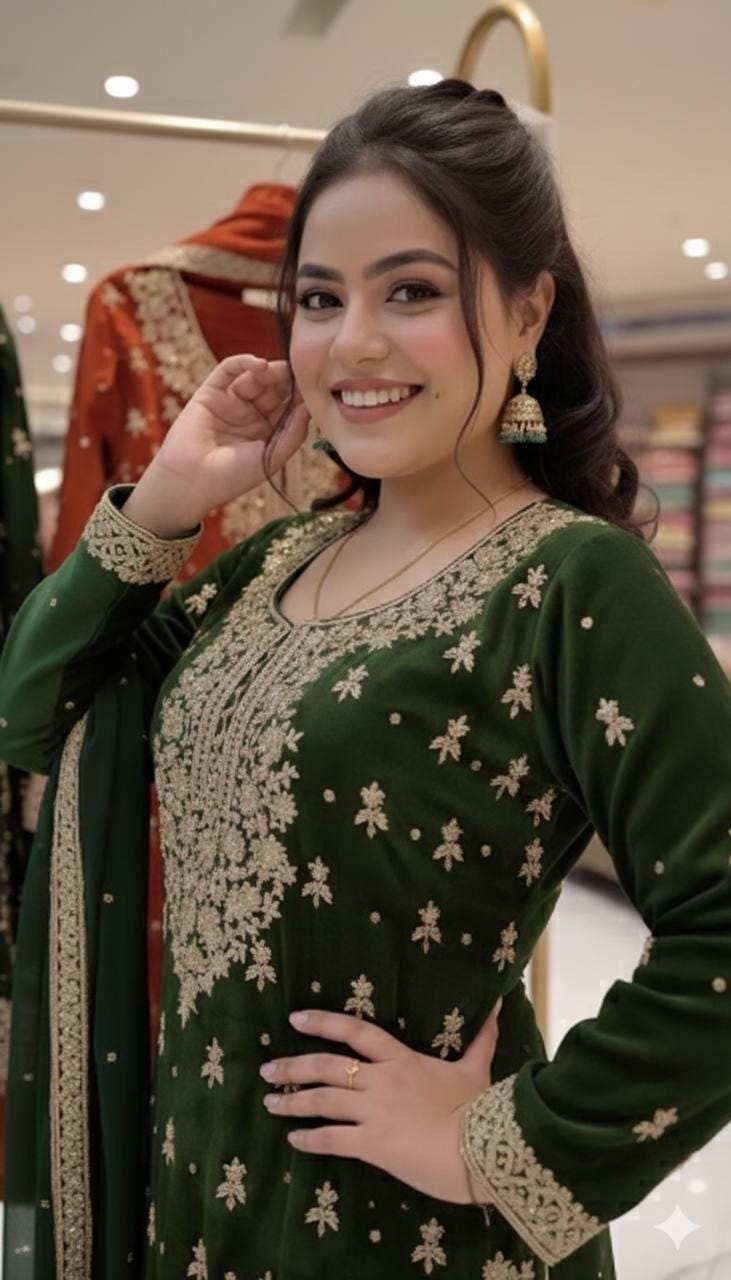 Royal Dark Green Kurta & Palazzo Suit Set For Women - Pakistani Eid Outfit